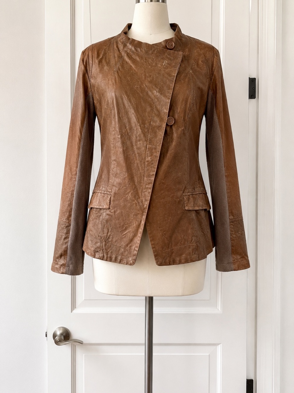 Butter soft leather jacket Anthropologie brown button down women M new